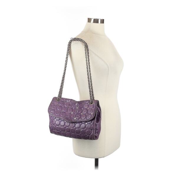 Rebecca Minkoff Studded Quilted Chain Strap Purple Leather Shoulder Bag - Picture 1 of 16